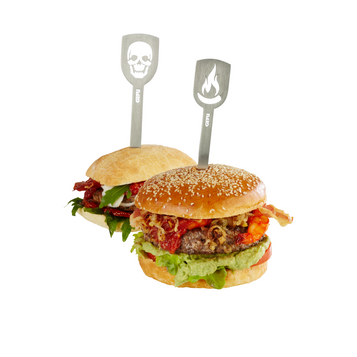 Hamburger-Spieße, 2 Stück (Totenkopf/Flamme)